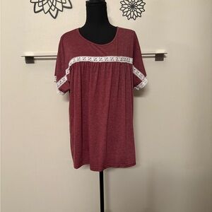 Women's Burgundy Lace Trim Top